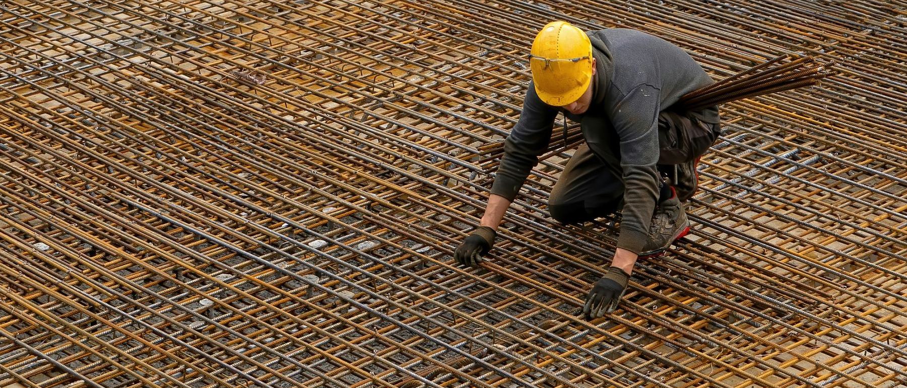 Arbeiter beim Verlegen der Deckenbewehrung